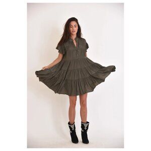 MUCHE et MUCHETTE "Vera" Flutter SL Tier Mini Dress Army Green Size 0-14 (OS)